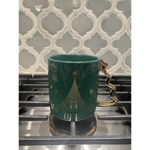 Starbucks‎ Christmas Tree Handle Mug Green and Gold 2025 New Snowflakes